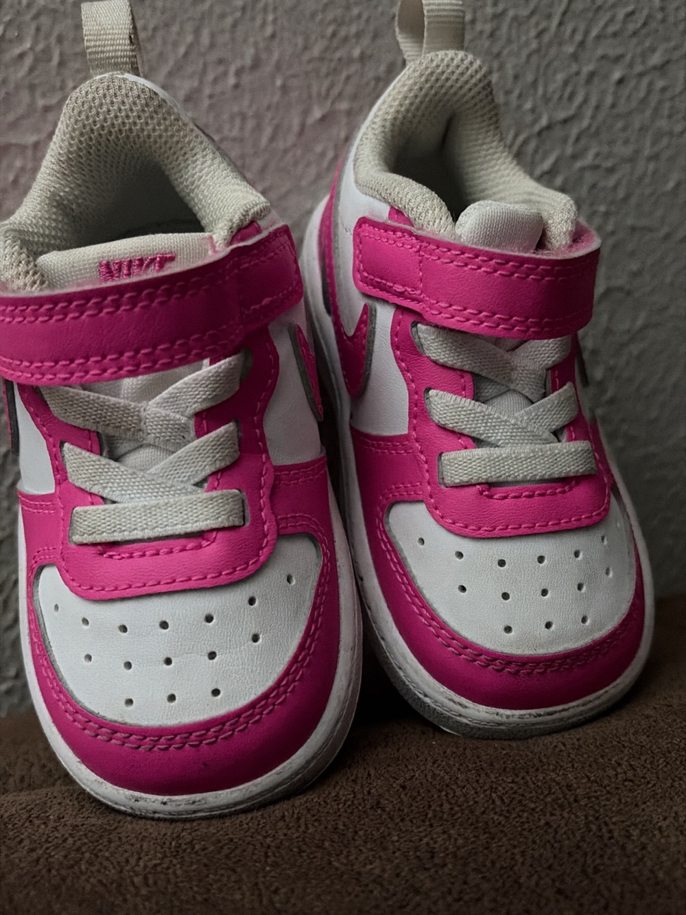 Nike Kids White and Bright Pink Velcro Sneakers